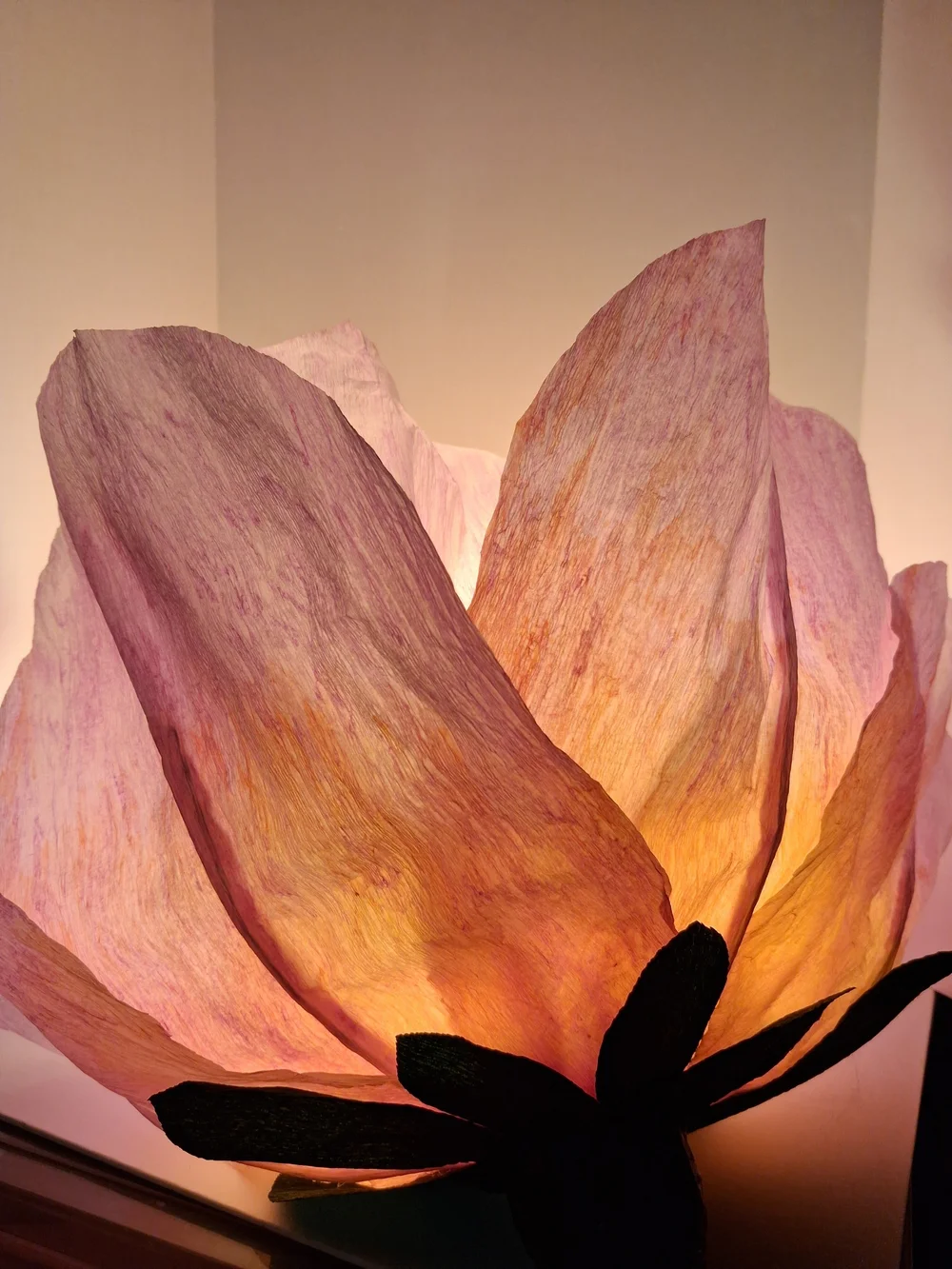 Handcrafted Italian Crepe Paper Flower Hanging Lamp - Pink & Coral Watercolor